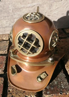 Vtg Submariner 70s Brass Copper Glass Divers Helmet Mini Version Décor