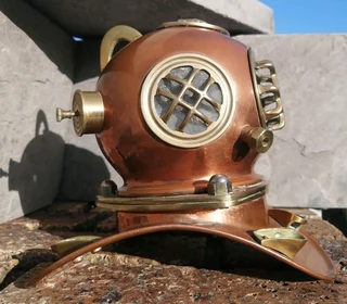Vtg Submariner 70s Brass Copper Glass Divers Helmet Mini Version Décor