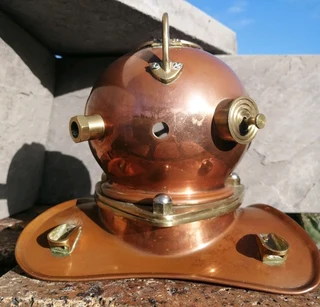 Vtg Submariner 70s Brass Copper Glass Divers Helmet Mini Version Décor