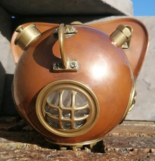 Vtg Submariner 70s Brass Copper Glass Divers Helmet Mini Version Décor
