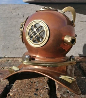 Vtg Submariner 70s Brass Copper Glass Divers Helmet Mini Version Décor