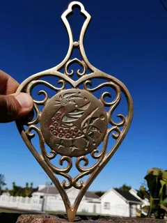 Brass Trivet Persian-Vase-shape-- enameled