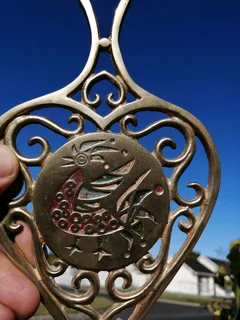 Brass Trivet Persian-Vase-shape-- enameled