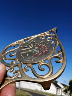 Brass Trivet Persian-Vase-shape-- enameled