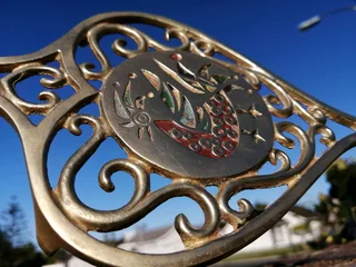 Brass Trivet Persian-Vase-shape-- enameled