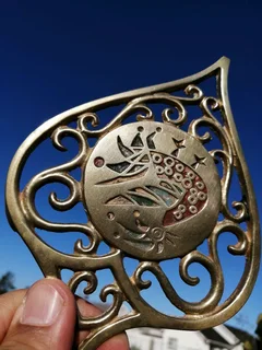 Brass Trivet Persian-Vase-shape-- enameled