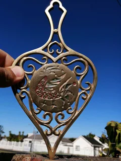 Brass Trivet Persian-Vase-shape-- enameled