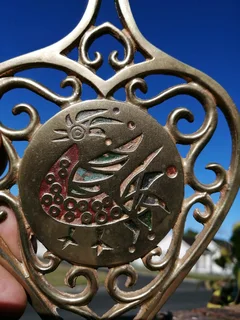 Brass Trivet Persian-Vase-shape-- enameled