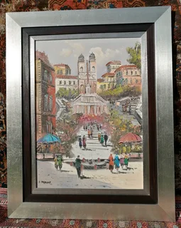I Pasquale Oil on Canvas Board Original Art Spanish Steps Italy