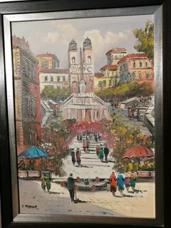 I Pasquale Oil on Canvas Board Original Art Spanish Steps Italy