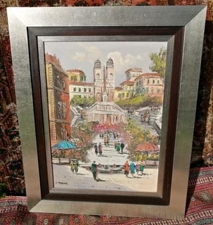 I Pasquale Oil on Canvas Board Original Art Spanish Steps Italy
