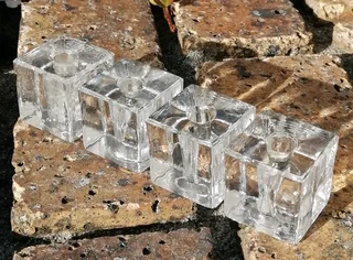 1960s MCM Glass Ice Cube Skinny Candle Holder 2Pairs plus 16 Skinny Candles