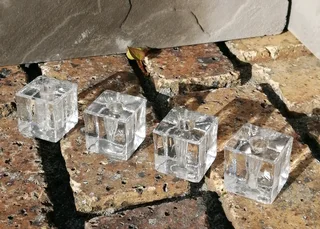 1960s MCM Glass Ice Cube Skinny Candle Holder 2Pairs plus 16 Skinny Candles