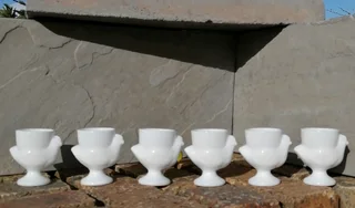 6 Milk Glass Egg Cups France Vtg 50s 60s