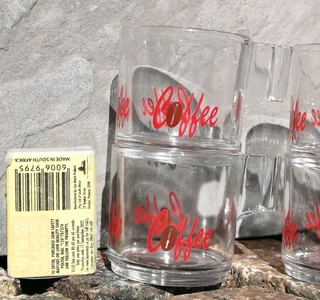 vtg Italian Glass Espresso 12 piece Set w Coffee in Red Font