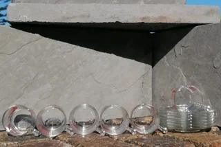 vtg Italian Glass Espresso 12 piece Set w Coffee in Red Font