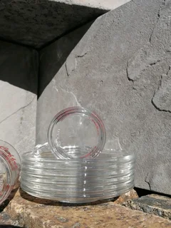 vtg Italian Glass Espresso 12 piece Set w Coffee in Red Font