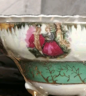 Romantic Opalescent Porcelain Teacups &#43; Saucers