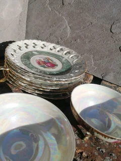 Romantic Opalescent Porcelain Teacups &#43; Saucers