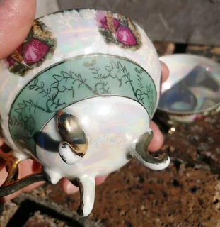 Romantic Opalescent Porcelain Teacups &#43; Saucers