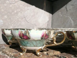 Romantic Opalescent Porcelain Teacups &#43; Saucers