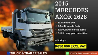 2015 Mercedes Axor 2628 6x4 Double Diff Rigid with 8.5m Dropside Body