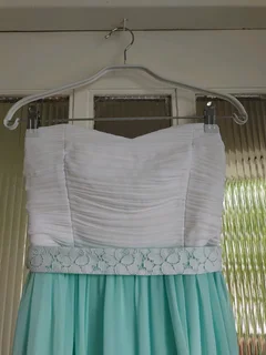 White and turquoise formal dress
