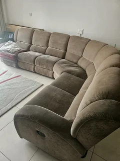 Corner lounge suite with 2 recliners suede from motani lounge