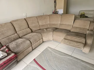 Corner lounge suite with 2 recliners suede from motani lounge