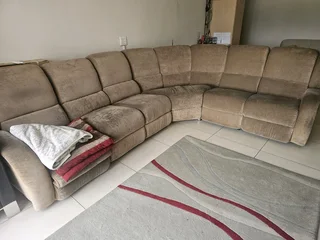 Corner lounge suite with 2 recliners suede from motani lounge