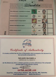 Only 4 known to exist. Super Rare Nelson Mandela Hand Signed in Ink 1994 Election Ballot