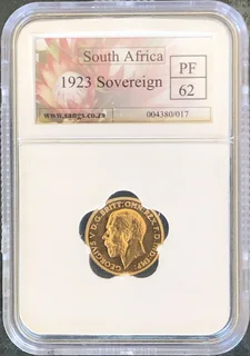 Extremely Rare and Scarce Union of South Africa Gold 1923 Sovereign Proof Coin Graded PF62