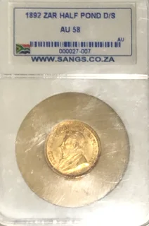 Rare ZAR 1892 Gold Half Pound Coin almost Mint State