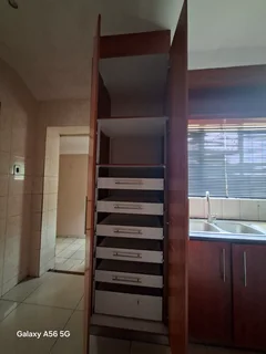 Cherry wood finish complete Melamine Kitchen cupboards and counters for sale