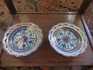 Multicoloured pierced Flora Gouda Holland glazed pottery plate.