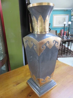 Large pewter and brass vase