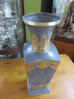 Large pewter and brass vase