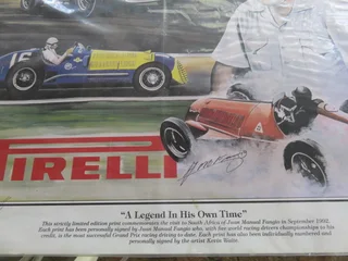 A Limited Edition print of the visit to South Africa in 1992 by Juan Manual Fangio.