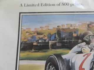 A Limited Edition print of the visit to South Africa in 1992 by Juan Manual Fangio.