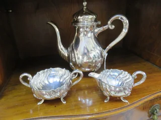 Silver plated batchelors coffee set of fluted design.