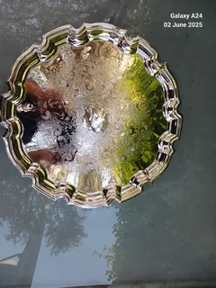 Round silver plated scalloped tray