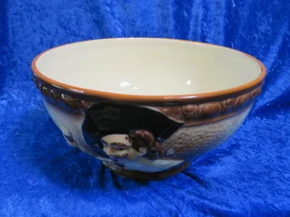 Falcon Ware &#34;Cavalier&#34; hand painted jug and bowl.
