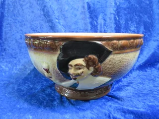 Falcon Ware &#34;Cavalier&#34; hand painted jug and bowl.