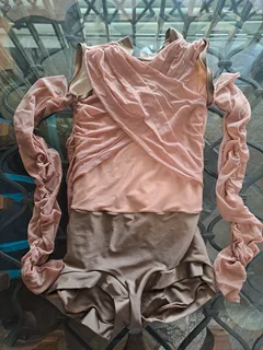 Brownish dance costume with mesh arms