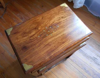 Nesting tables x3 - RARE Antique Rosewood with intricate brass inlay patterns