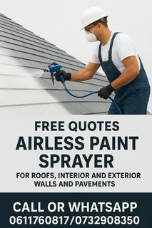 Airless spray paint free quote for roofs, interior and exterior walls and pavements.