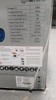 Brand new 7.5kVA Gentech petrol generator for sale. Never used, still under warranty.