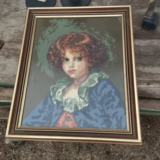 Vintage Framed Tapestry (with glass)