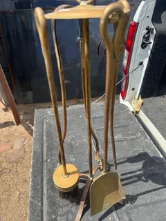 Vintage Brass Fireplace Accessories Set 5pce