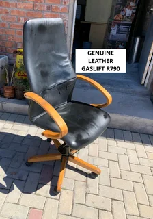 GENUINE LEATHER GAS LIFT HEIGHT ADJUSTABLE CHAIR